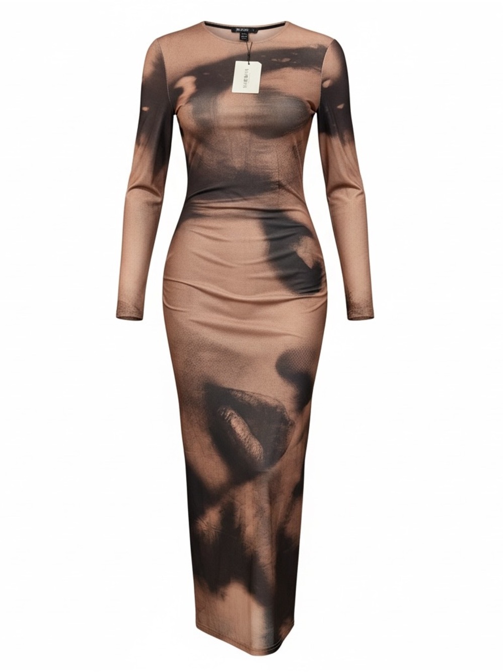 Firerie Women's Brown Tie Dye Long Sleeve Maxi Bodycon Dress in Size 4